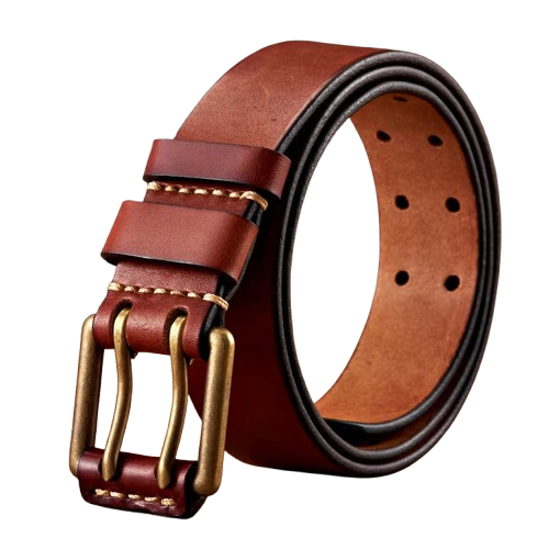 Vintage Men's Cowhide Leather Belt | Handmade Double Needle Copper