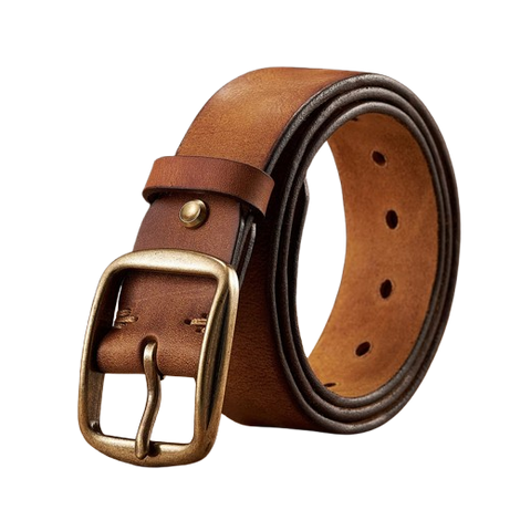 Leather Belt with Copper Pin Buckle | Retro Luxury Casual Strap for Men