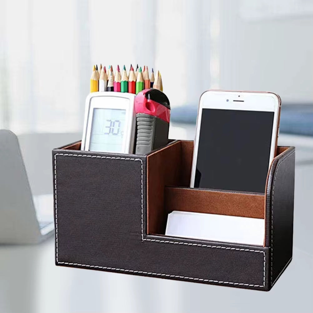 Wooden Home Office Pen Holder Desk Organizer Storage Box