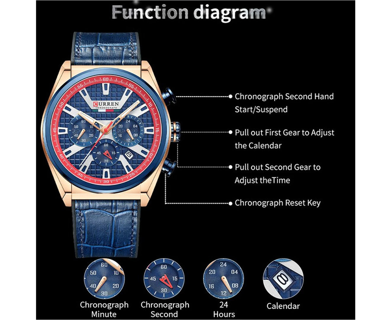 CURREN Men'S Watches Fashion Sports Chronograph Dials Watch Men Quartz Leather Waterproof Wristwatches for Male Clock