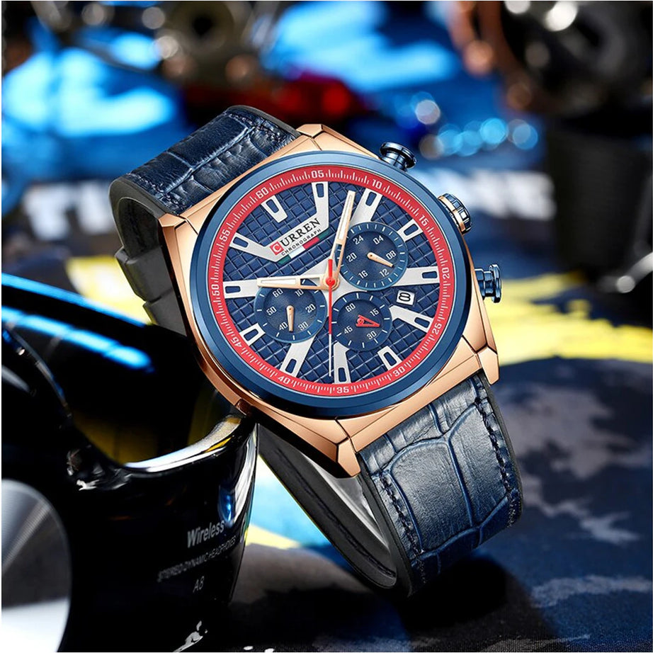 CURREN Men'S Watches Fashion Sports Chronograph Dials Watch Men Quartz Leather Waterproof Wristwatches for Male Clock