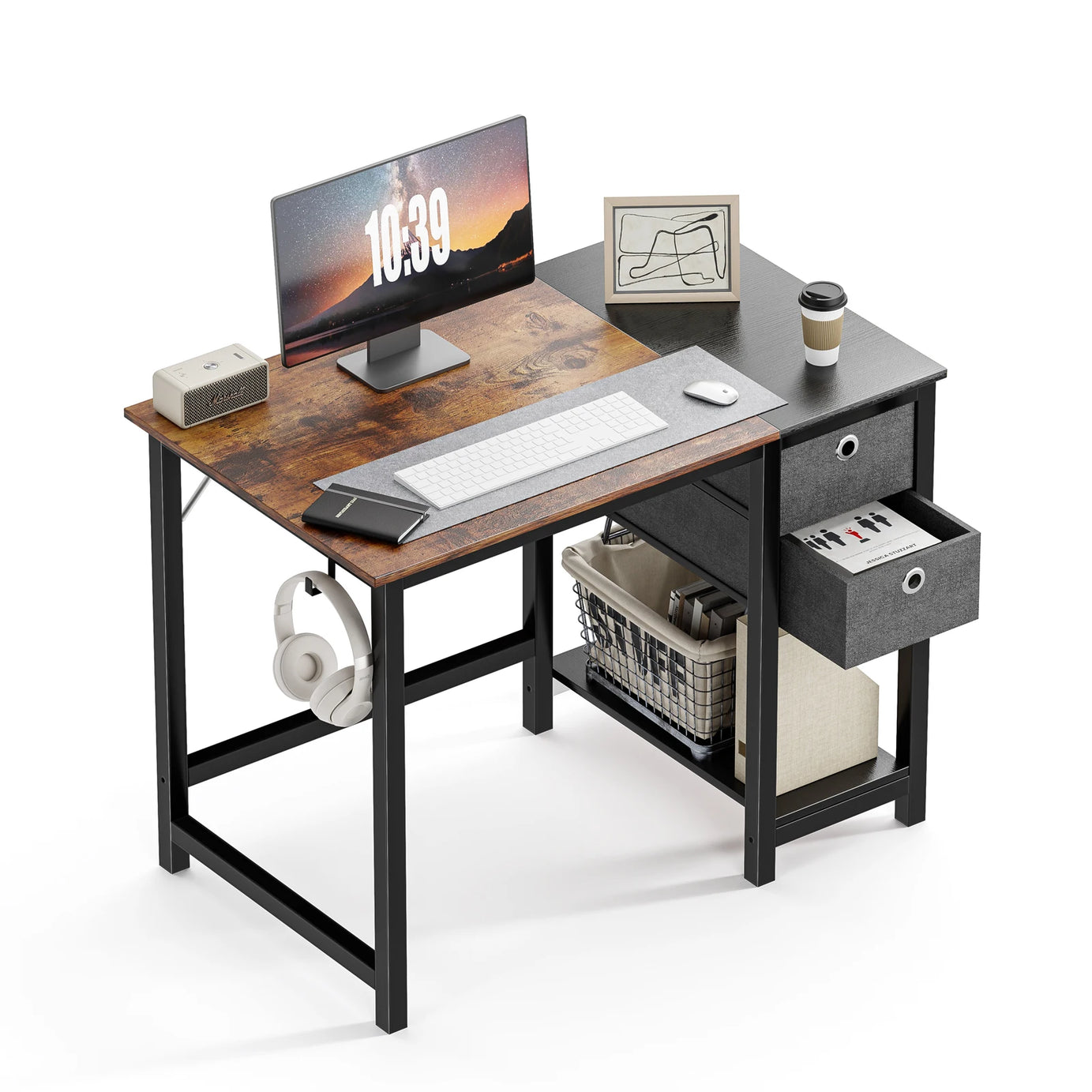 55" Computer Desk with 2-Tier Drawers for Home Office & Study