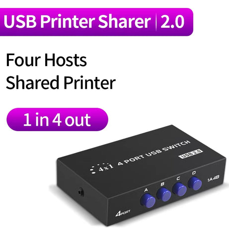 4-Port USB 2.0 Switch Adapter for PC, Printer, Scanner, Laptop