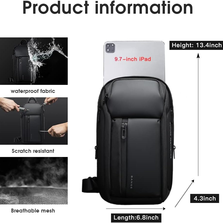 Sling Bag, Waterproof Men's Chest Bag Shoulder Bags Crossbody Sling Backpack