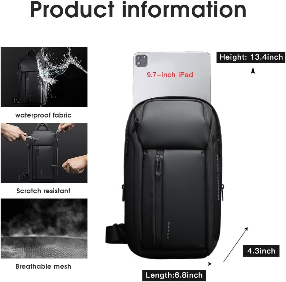 Sling Bag, Waterproof Men's Chest Bag Shoulder Bags Crossbody Sling Backpack