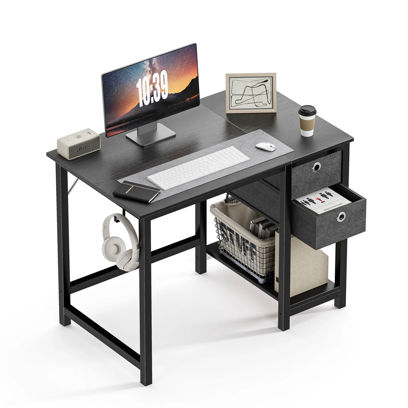 55" Computer Desk with 2-Tier Drawers for Home Office & Study