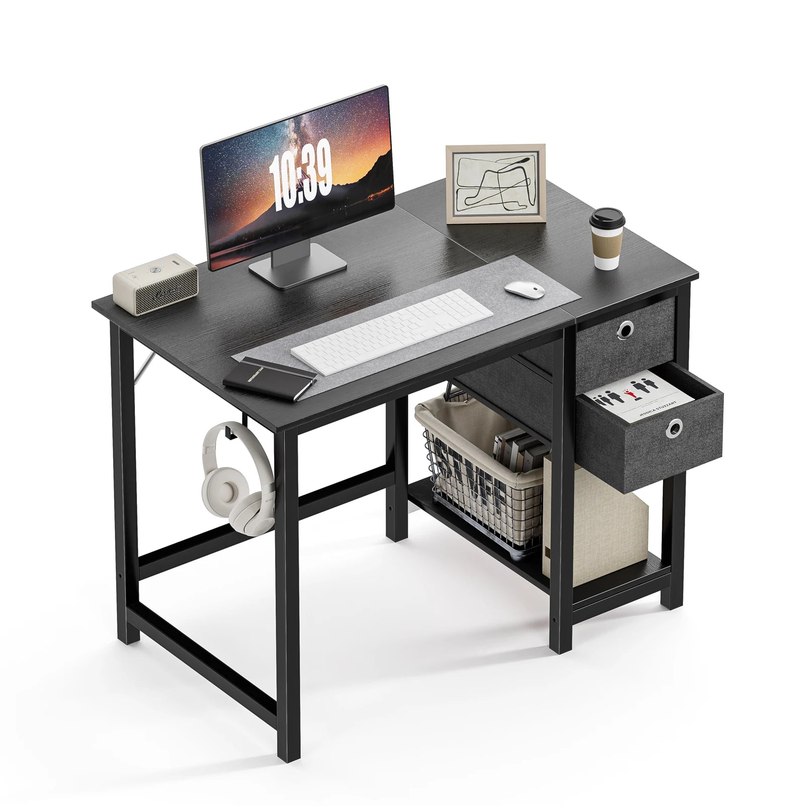 55" Computer Desk with 2-Tier Drawers for Home Office & Study