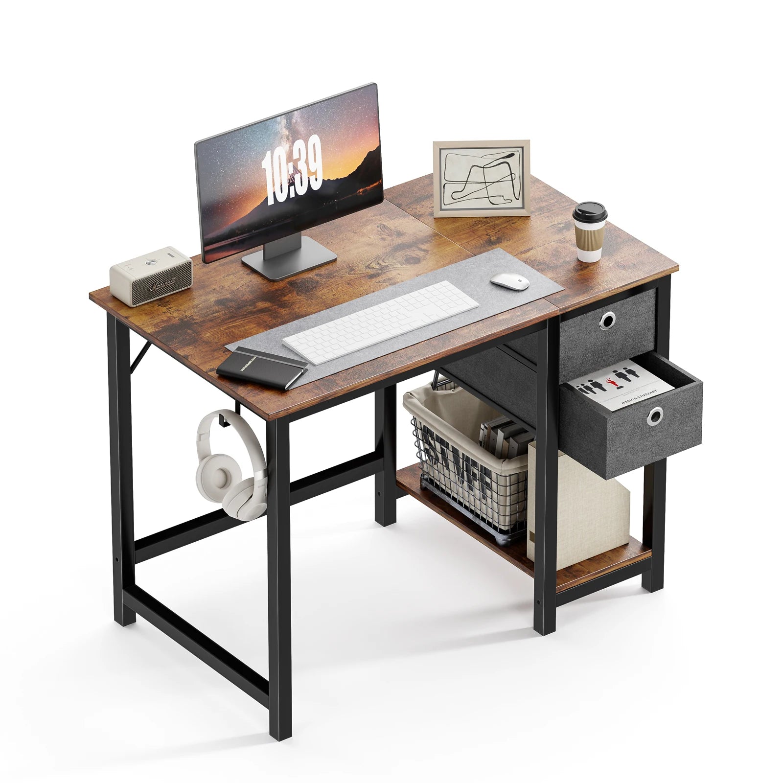 55" Computer Desk with 2-Tier Drawers for Home Office & Study