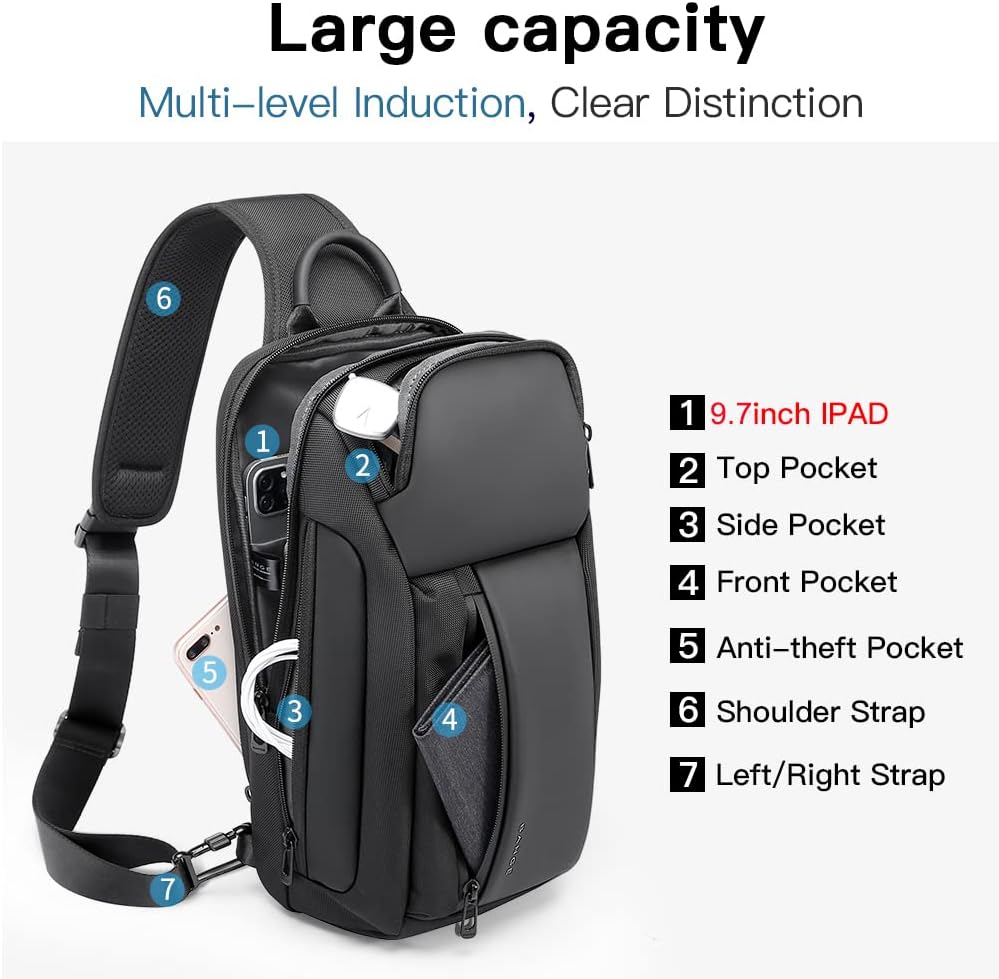 Sling Bag, Waterproof Men's Chest Bag Shoulder Bags Crossbody Sling Backpack