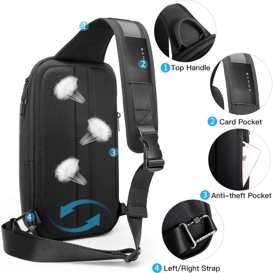 Sling Bag, Waterproof Men's Chest Bag Shoulder Bags Crossbody Sling Backpack