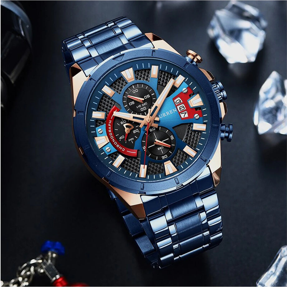 CURREN Watches Men Casual Quartz Chronograph Watch Top Luxury Brand Mens Fashion Luminous Sport Clock Stainless Steel Wristwatch