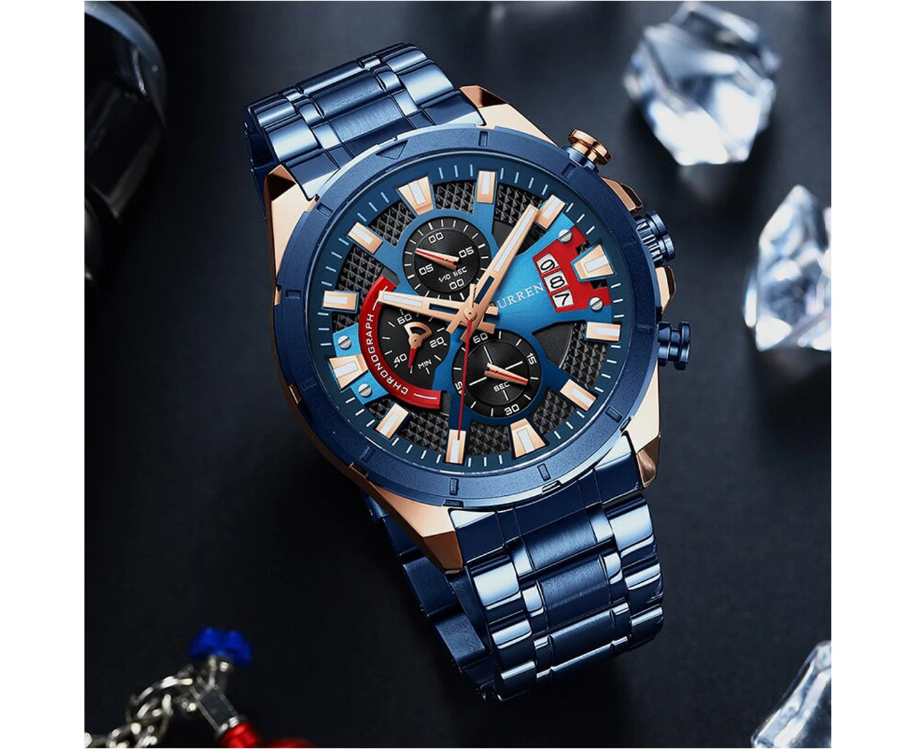 CURREN Watches Men Casual Quartz Chronograph Watch Top Luxury Brand Mens Fashion Luminous Sport Clock Stainless Steel Wristwatch