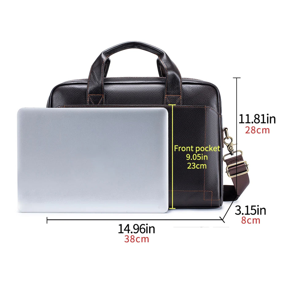 Men'S Leather Handbag, Top Layer Cowhide Briefcase, Leather Laptop Bag, Diagonal Cross Office Bag