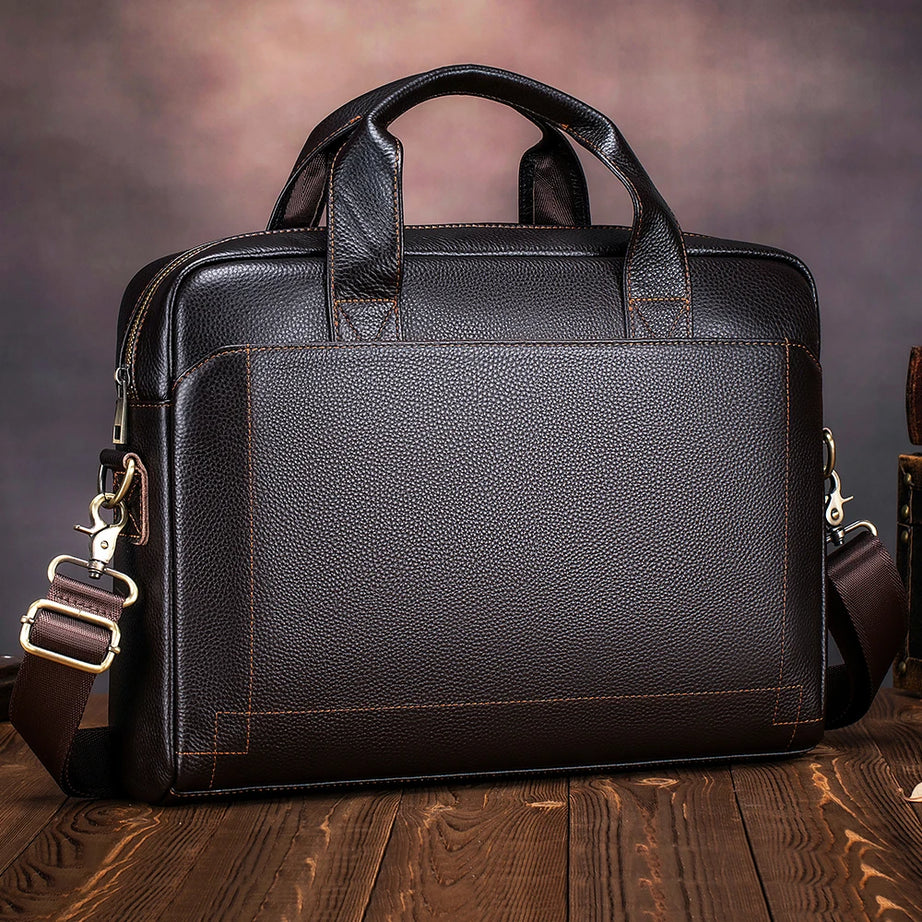 Men'S Leather Handbag, Top Layer Cowhide Briefcase, Leather Laptop Bag, Diagonal Cross Office Bag