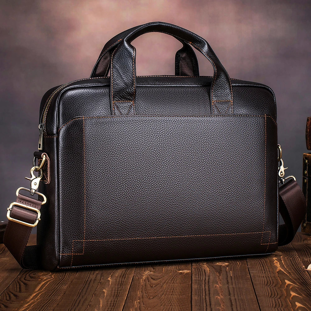 Men'S Leather Handbag, Top Layer Cowhide Briefcase, Leather Laptop Bag, Diagonal Cross Office Bag