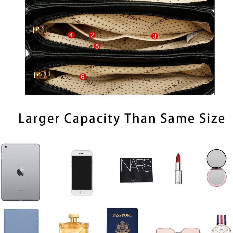 3 Zippered Compartments Purses and Handbags for Women