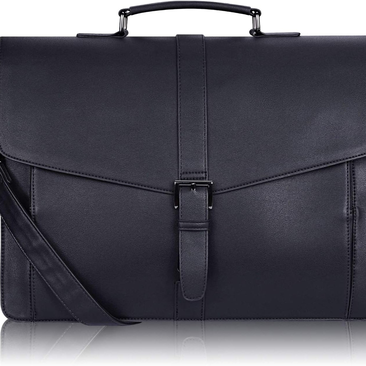 Men's Leather Briefcase 15.6 Inch Laptop Messenger Bag, Black