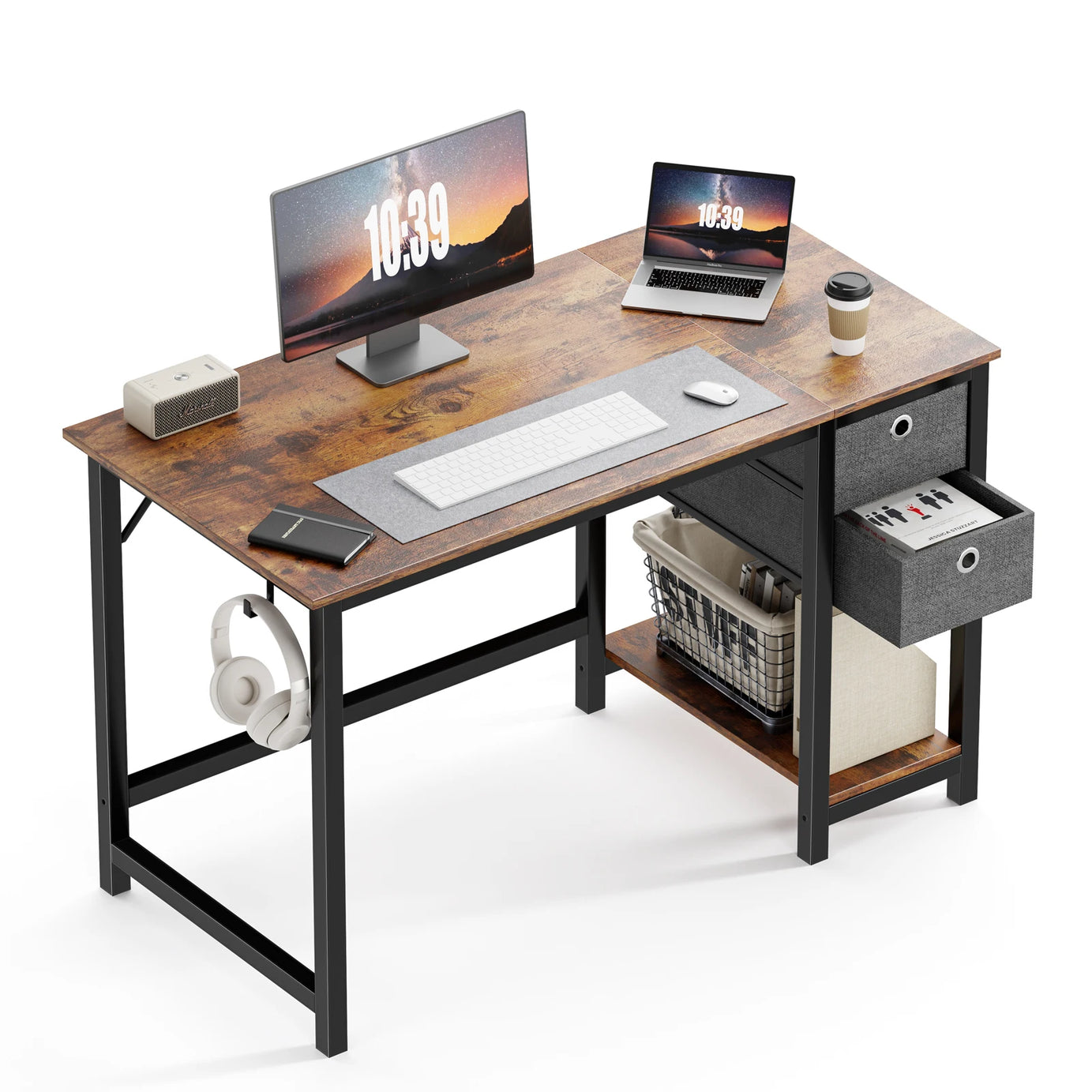 55" Computer Desk with 2-Tier Drawers for Home Office & Study