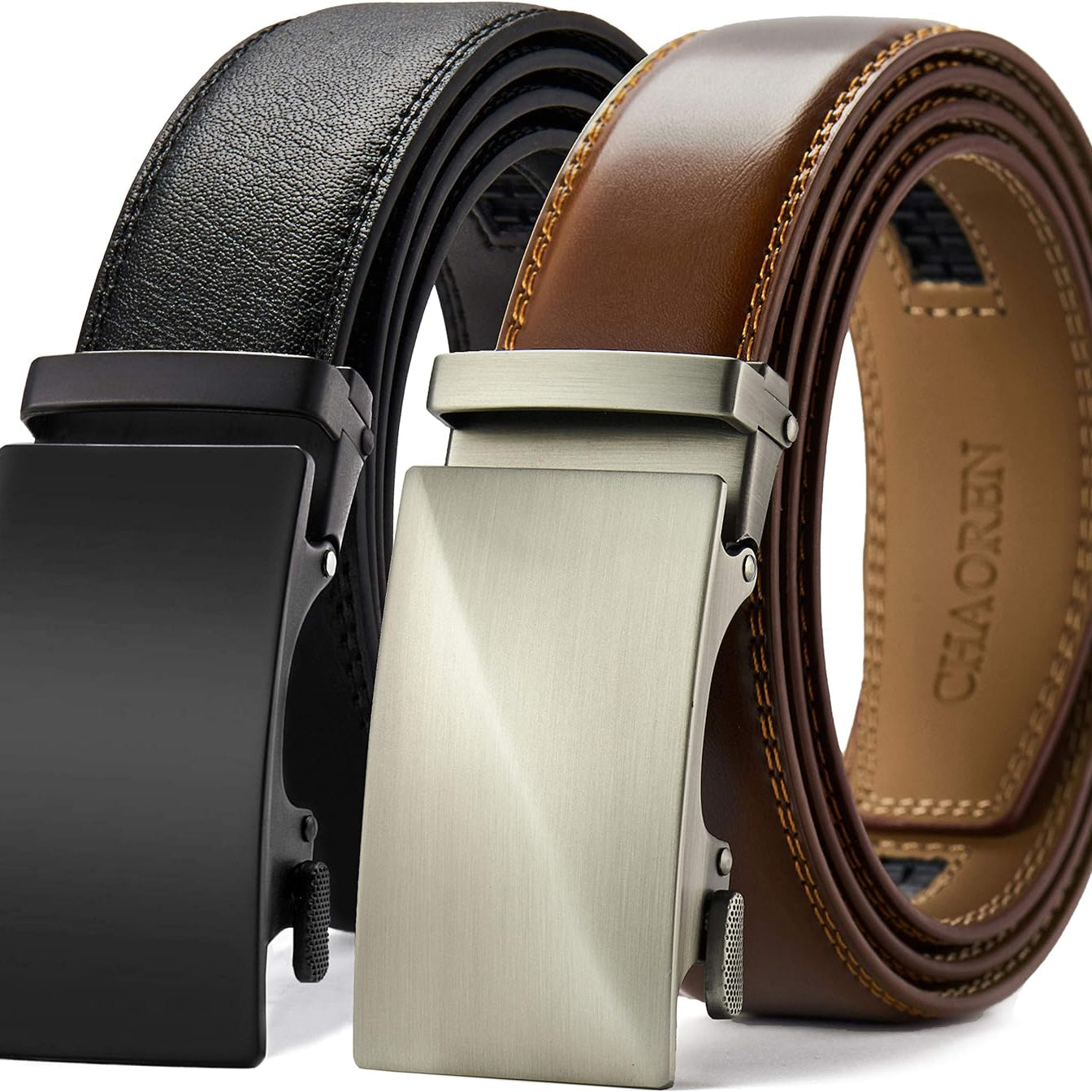 2 Pack Leather Belt for Men Pants - Micro Adjustable Belt