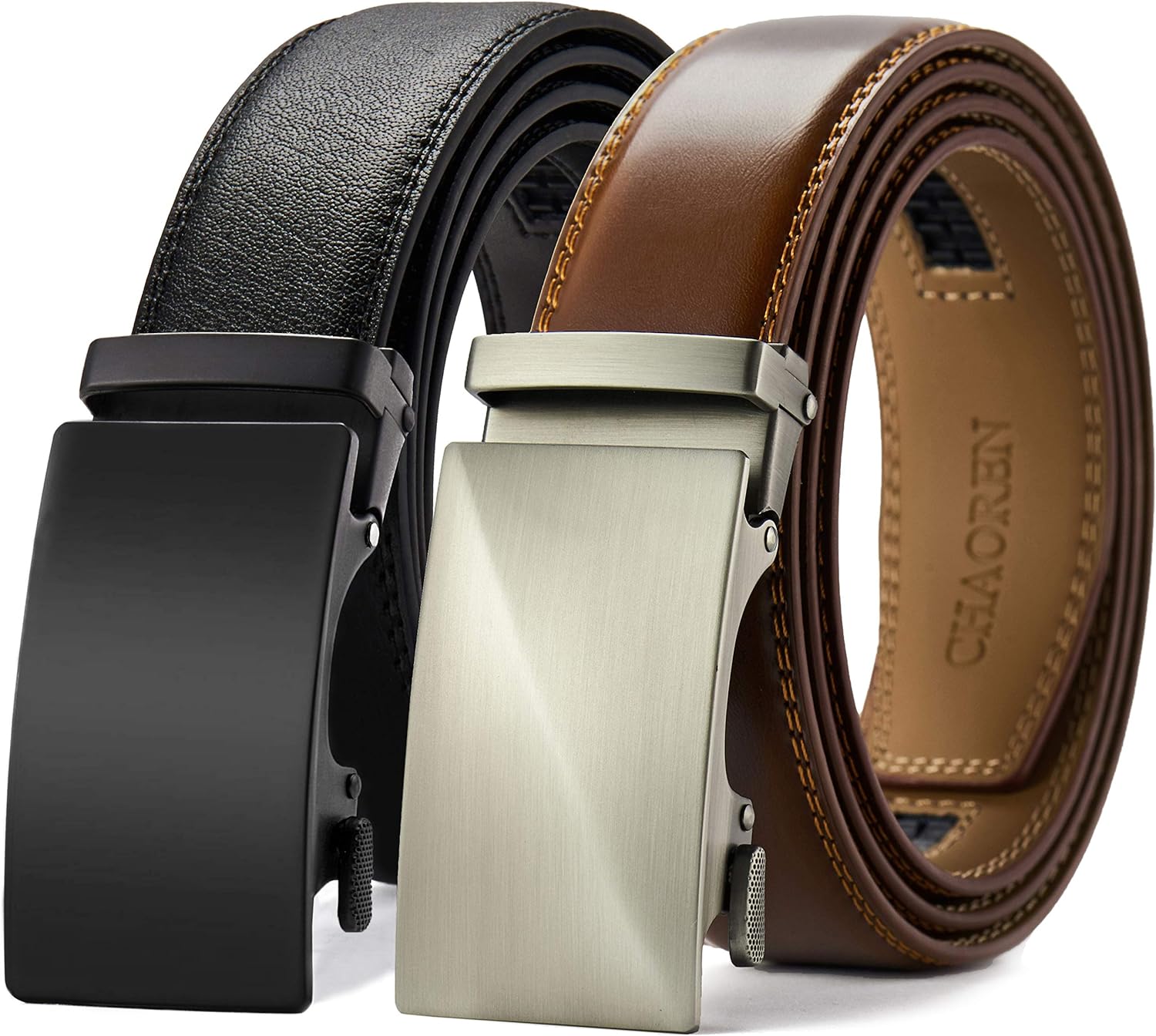 2 Pack Leather Belt for Men Pants - Micro Adjustable Belt