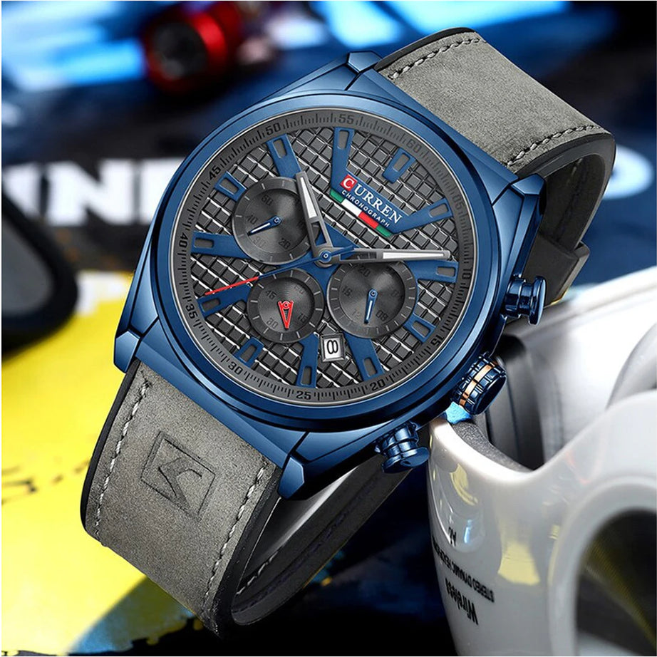 CURREN Men'S Watches Fashion Sports Chronograph Dials Watch Men Quartz Leather Waterproof Wristwatches for Male Clock