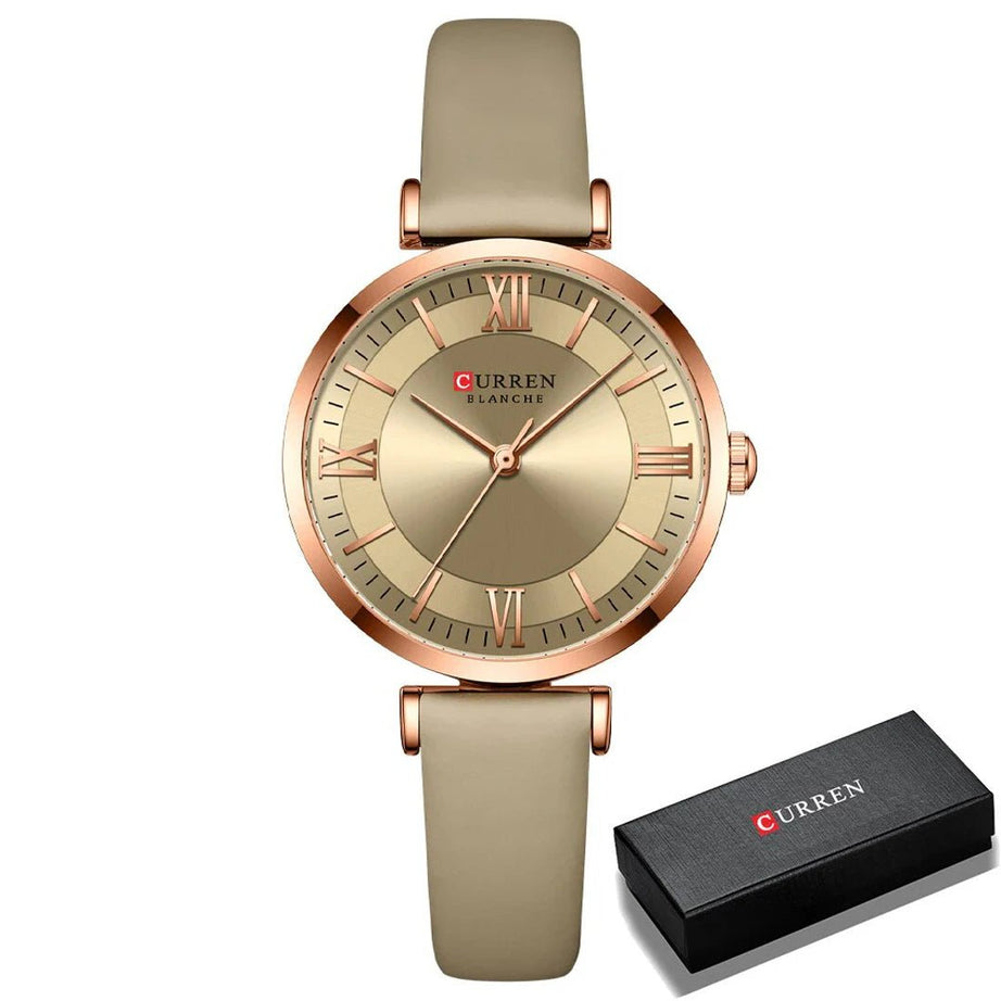 CURREN New Watches for Women Simple Quartz Ladies Wristwatches with Leather Strap Elegance Wrist Charm Timeless