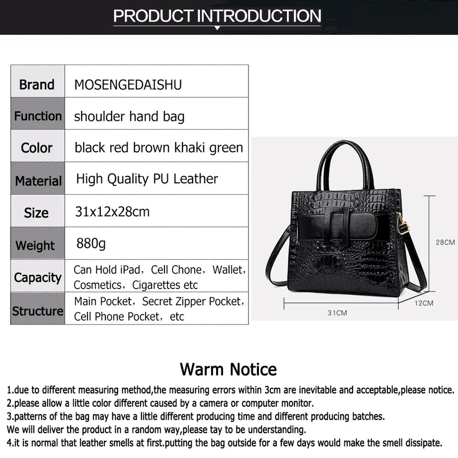 Brand Women Crocodile Handbag Luxury Belt Handbags