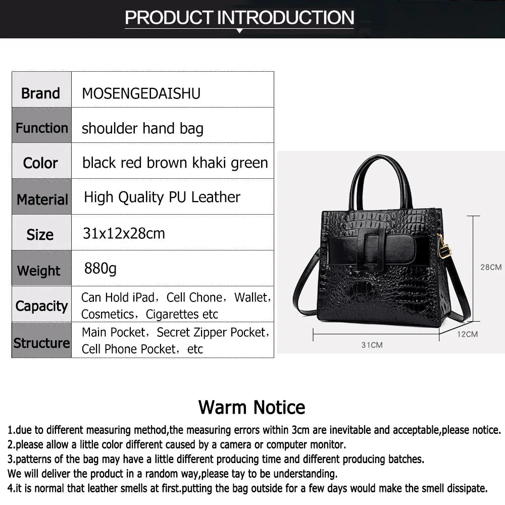Brand Women Crocodile Handbag Luxury Belt Handbags