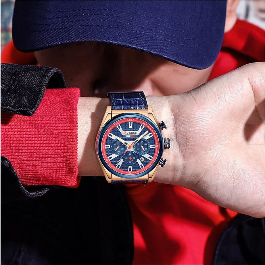 CURREN Men'S Watches Fashion Sports Chronograph Dials Watch Men Quartz Leather Waterproof Wristwatches for Male Clock