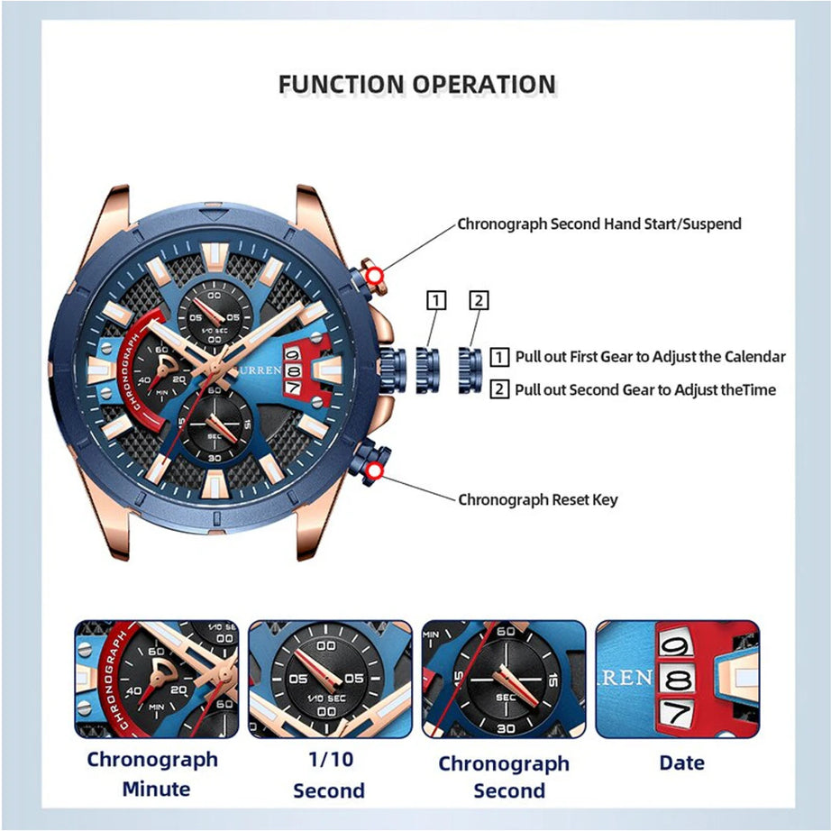 CURREN Watches Men Casual Quartz Chronograph Watch Top Luxury Brand Mens Fashion Luminous Sport Clock Stainless Steel Wristwatch