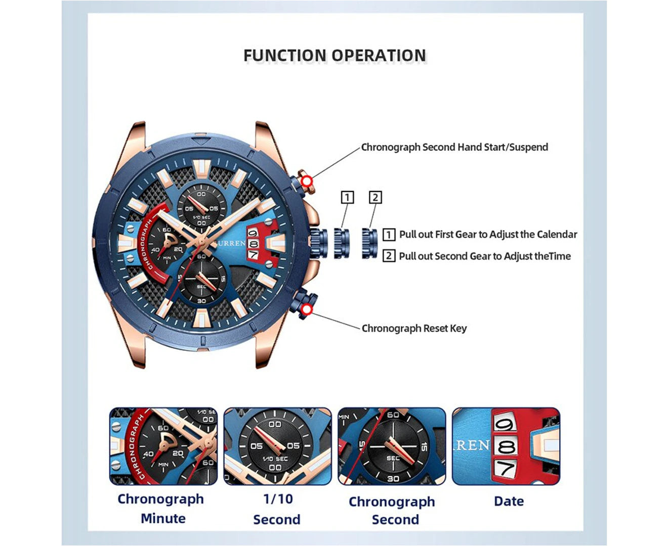 CURREN Watches Men Casual Quartz Chronograph Watch Top Luxury Brand Mens Fashion Luminous Sport Clock Stainless Steel Wristwatch