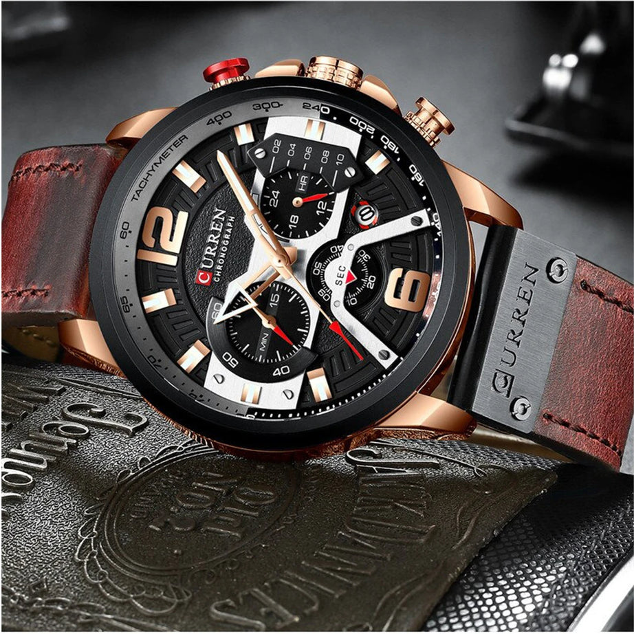 Curren Mens Watches Top Brand Luxury Chronograph Men Watch Leather Luxury Waterproof Sport Watch Men Male Clock Man Wristwatch