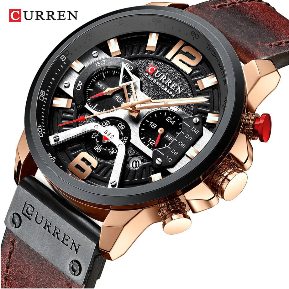 Curren Mens Watches Top Brand Luxury Chronograph Men Watch Leather Luxury Waterproof Sport Watch Men Male Clock Man Wristwatch