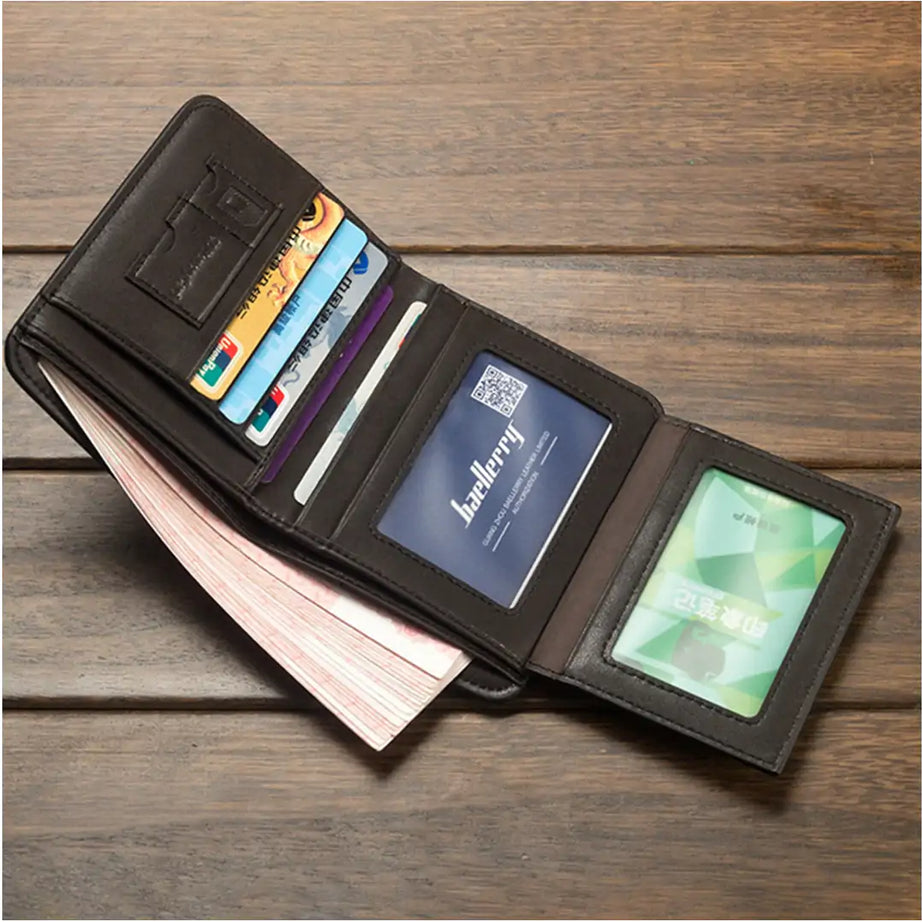 Baellerry Men Foldable Purse Multi Card Slot Retro Wallet Faux Leather Bag Pouch