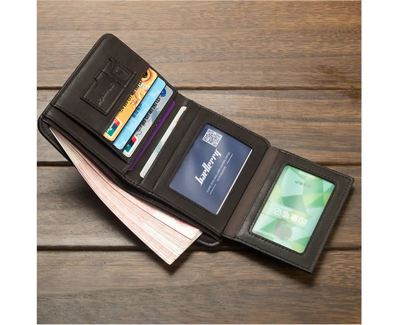 Baellerry Men Foldable Purse Multi Card Slot Retro Wallet Faux Leather Bag Pouch