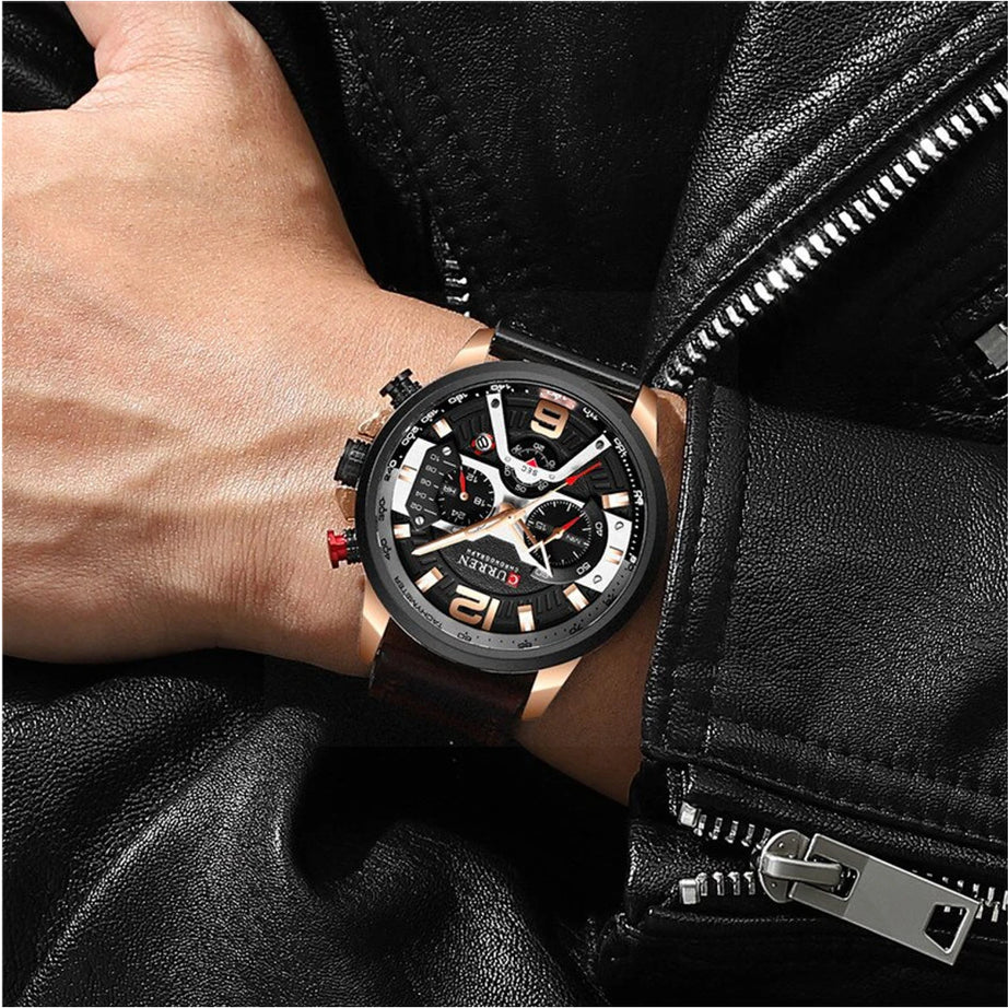 Curren Mens Watches Top Brand Luxury Chronograph Men Watch Leather Luxury Waterproof Sport Watch Men Male Clock Man Wristwatch