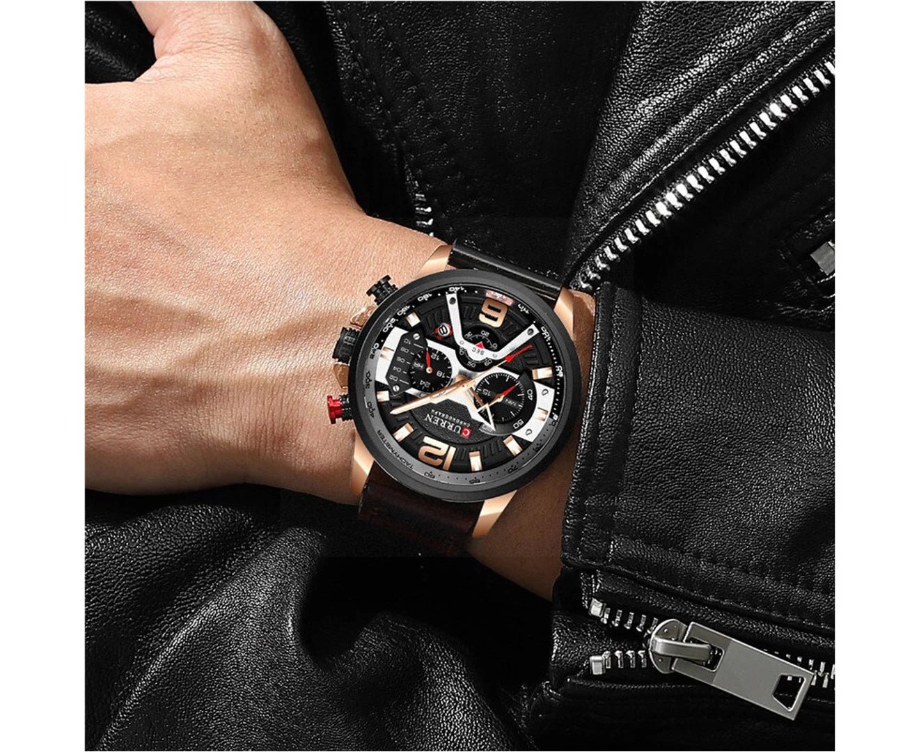 Curren Mens Watches Top Brand Luxury Chronograph Men Watch Leather Luxury Waterproof Sport Watch Men Male Clock Man Wristwatch