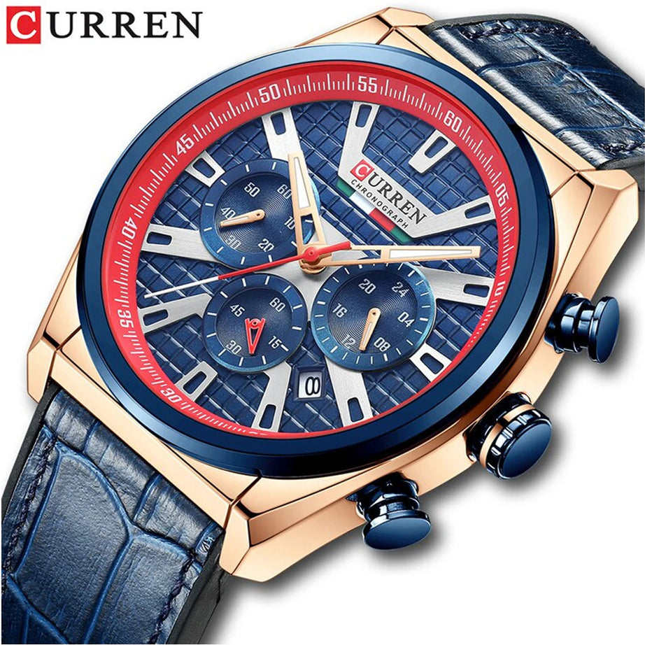 CURREN Men'S Watches Fashion Sports Chronograph Dials Watch Men Quartz Leather Waterproof Wristwatches for Male Clock