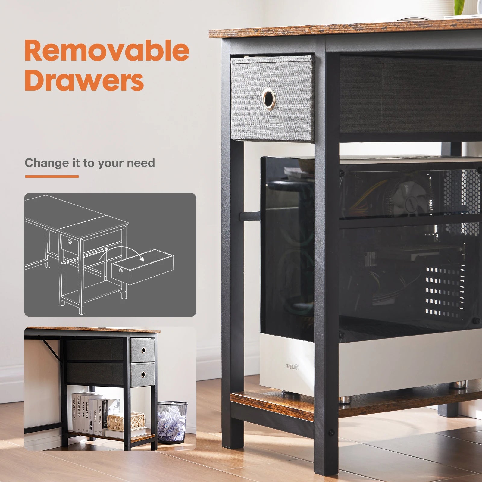 55" Computer Desk with 2-Tier Drawers for Home Office & Study