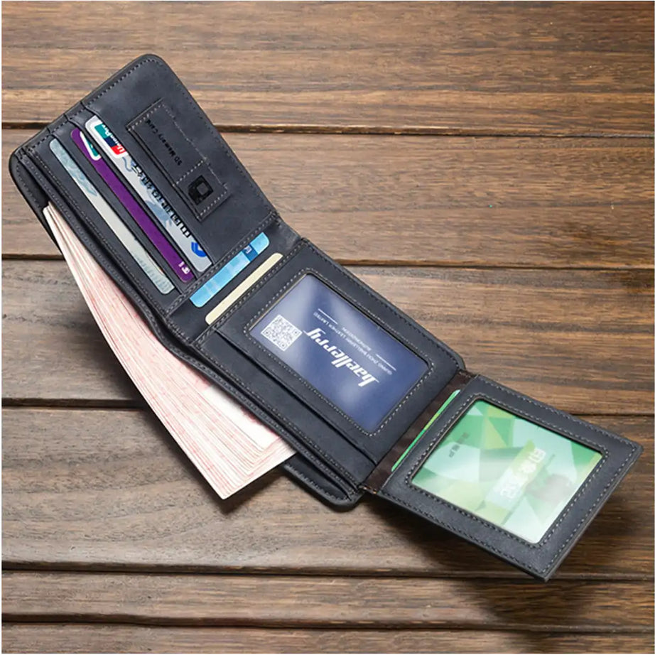 Baellerry Men Foldable Purse Multi Card Slot Retro Wallet Faux Leather Bag Pouch