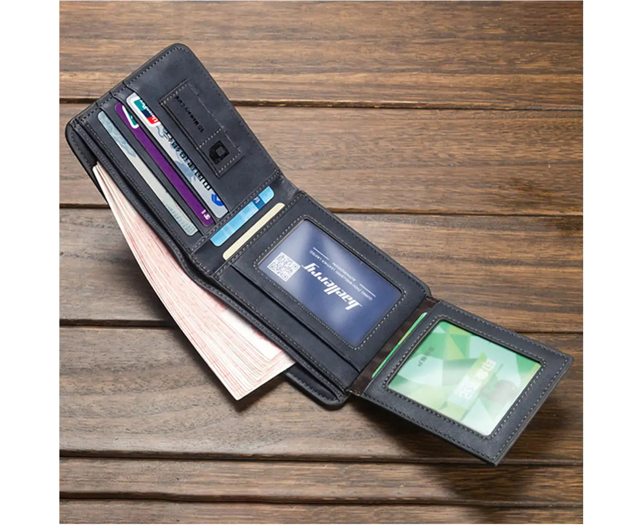 Baellerry Men Foldable Purse Multi Card Slot Retro Wallet Faux Leather Bag Pouch