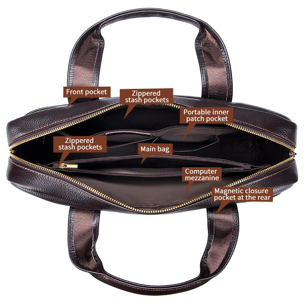 Men'S Leather Handbag, Top Layer Cowhide Briefcase, Leather Laptop Bag, Diagonal Cross Office Bag