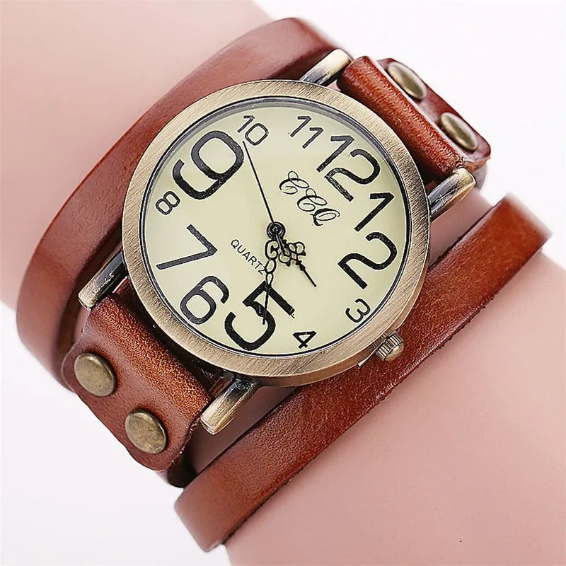 Vintage Arabic Dial Unisex Quartz Watch with Leather Band