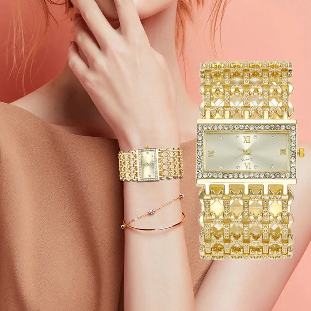 Luxury Women's Diamond Quartz Watch – Elegant Square Dial