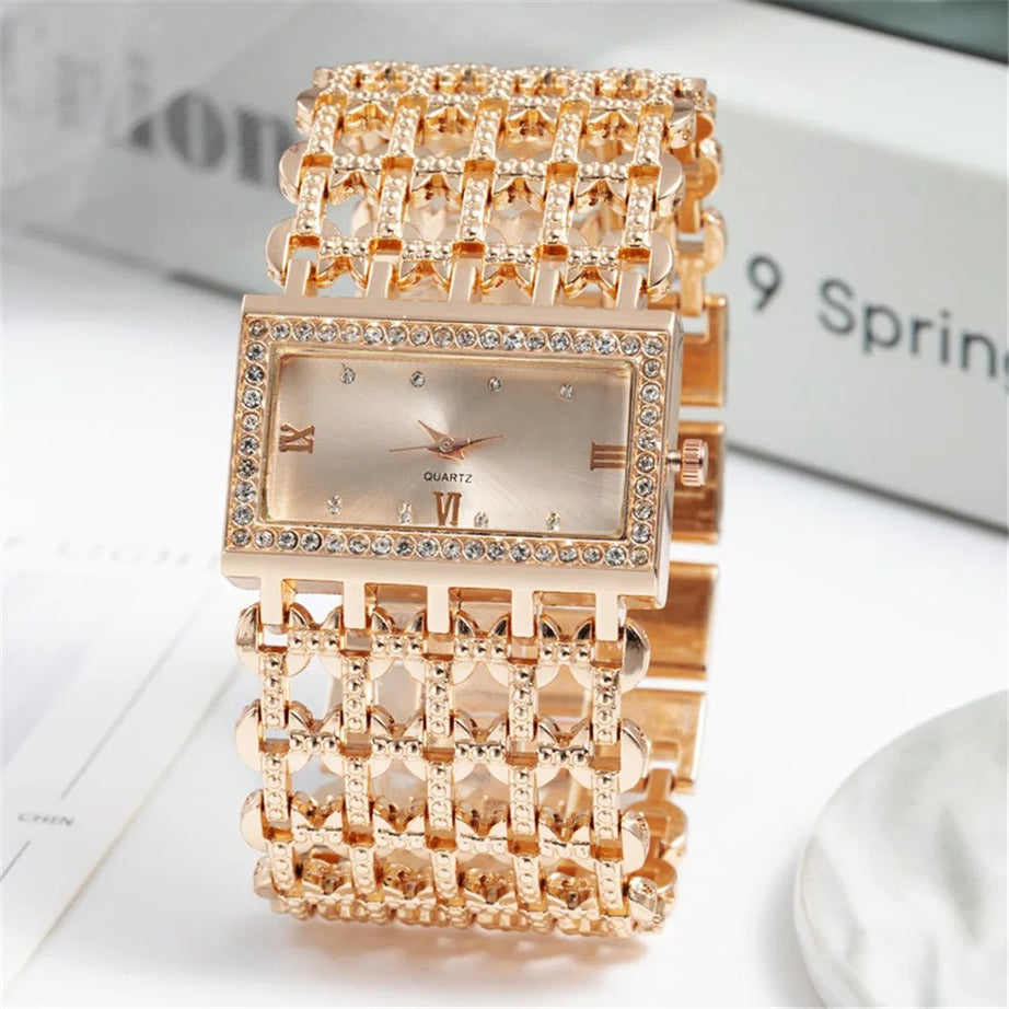 Luxury Women's Diamond Quartz Watch – Elegant Square Dial