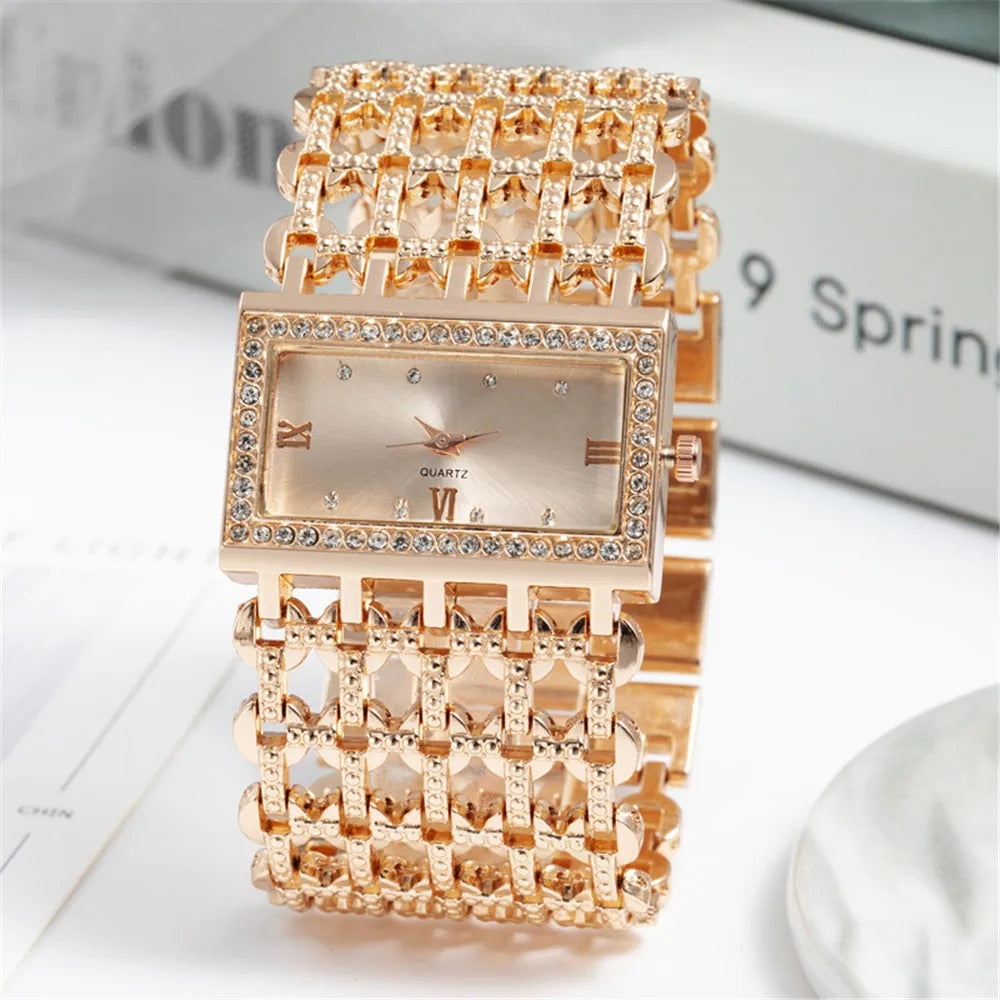 Luxury Women's Diamond Quartz Watch – Elegant Square Dial