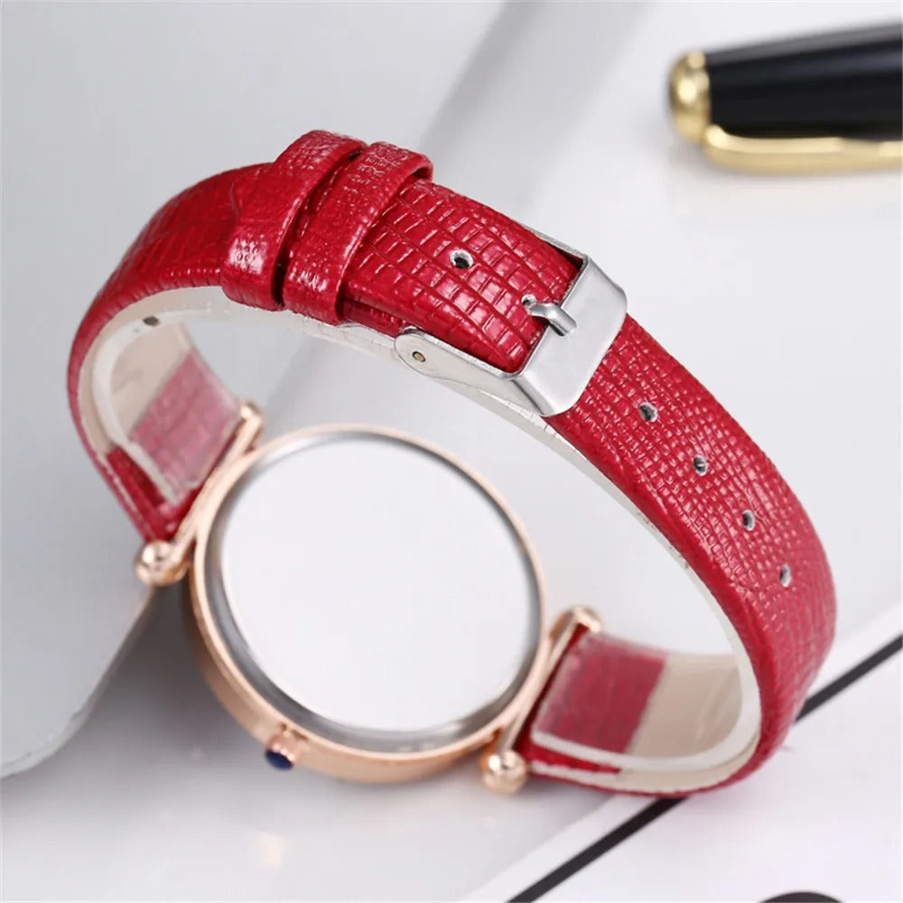 Women's Butterfly Diamond Dial Leather Quartz Watch