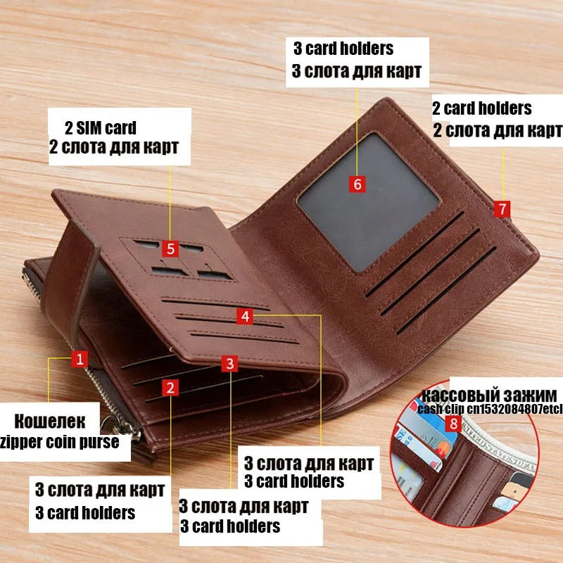 Men's RFID Leather Wallet Zipper Card Holder Billfold