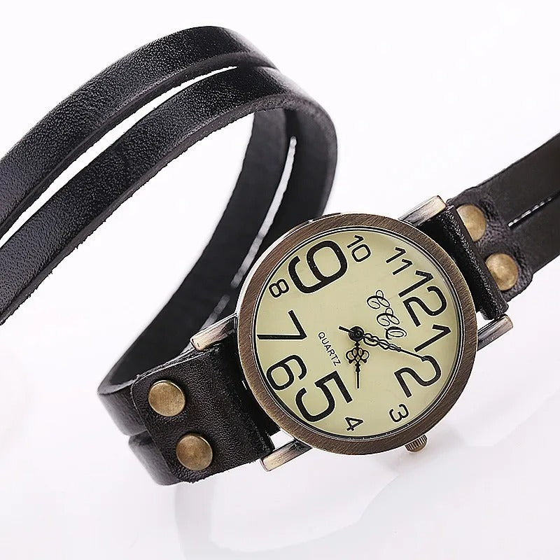 Vintage Arabic Dial Unisex Quartz Watch with Leather Band