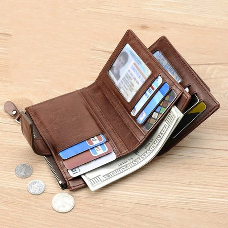 Men's RFID Leather Wallet Zipper Card Holder Billfold